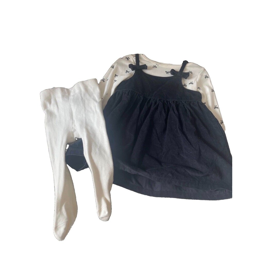 Girls 2pc Dress Set 6-9M Navy White Animal Print Long Sleeve Knit Cotton